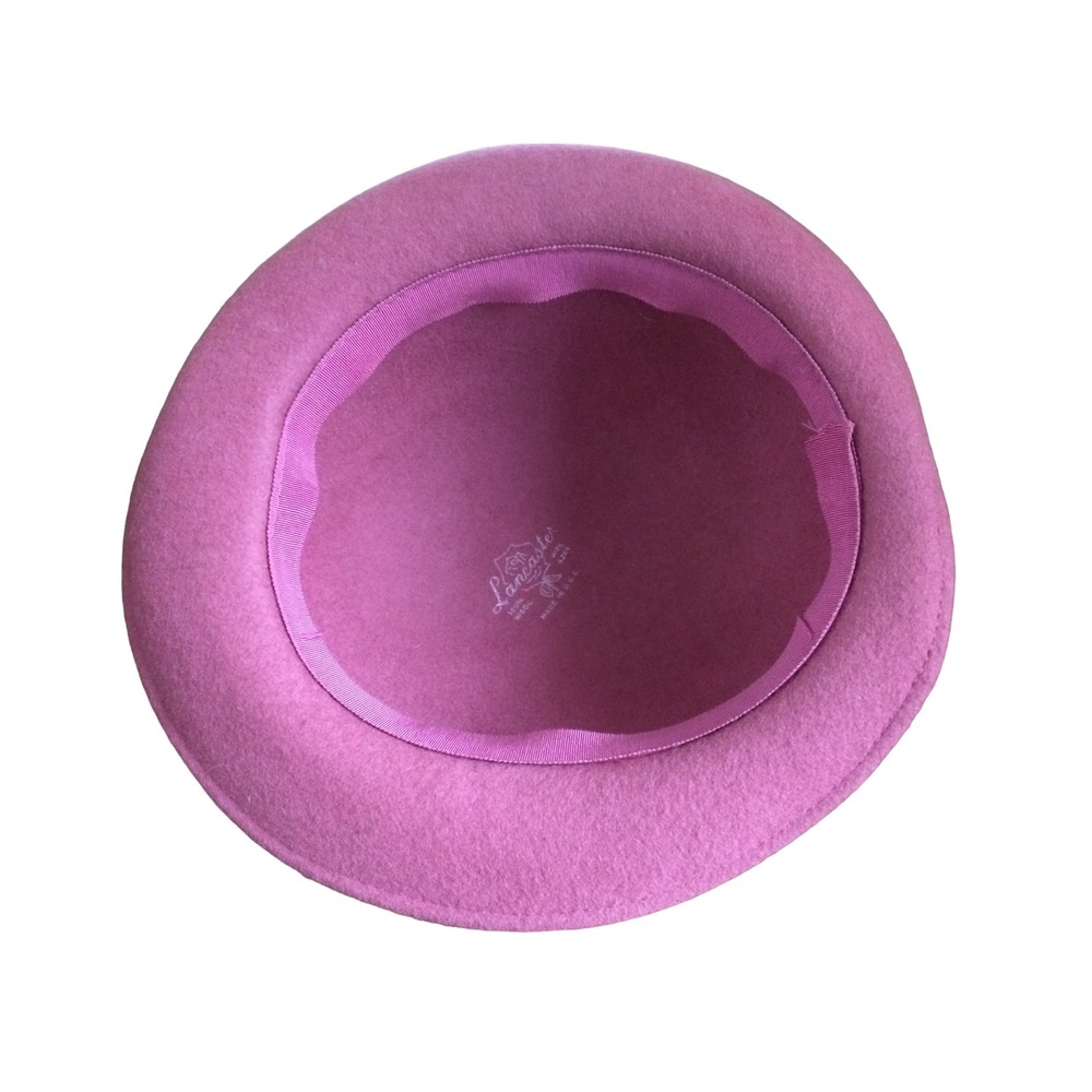Lancaster Pink Wool Felt Hat Made in USA Faux Fur Accent Vintage Style Cloche - Picture 5 of 7